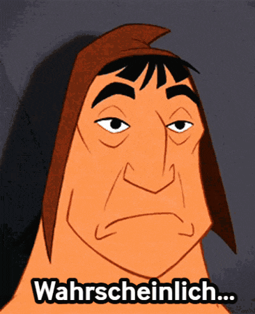 a cartoon character with the word wahrscheinlich on the bottom right