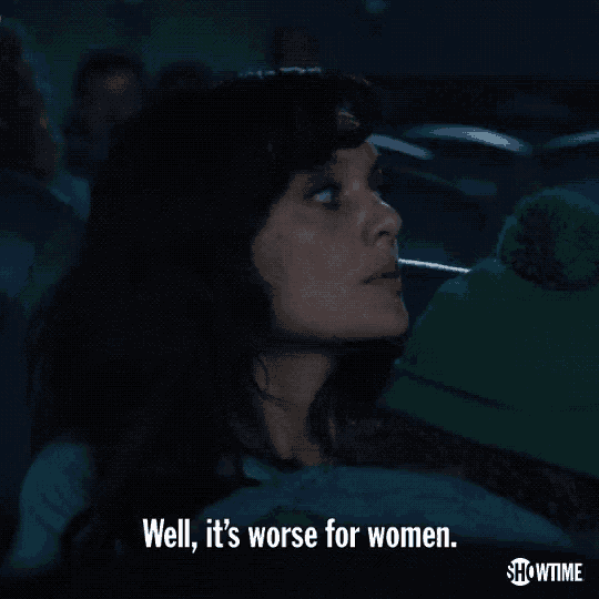 a woman in a green hat says well it 's worse for women .