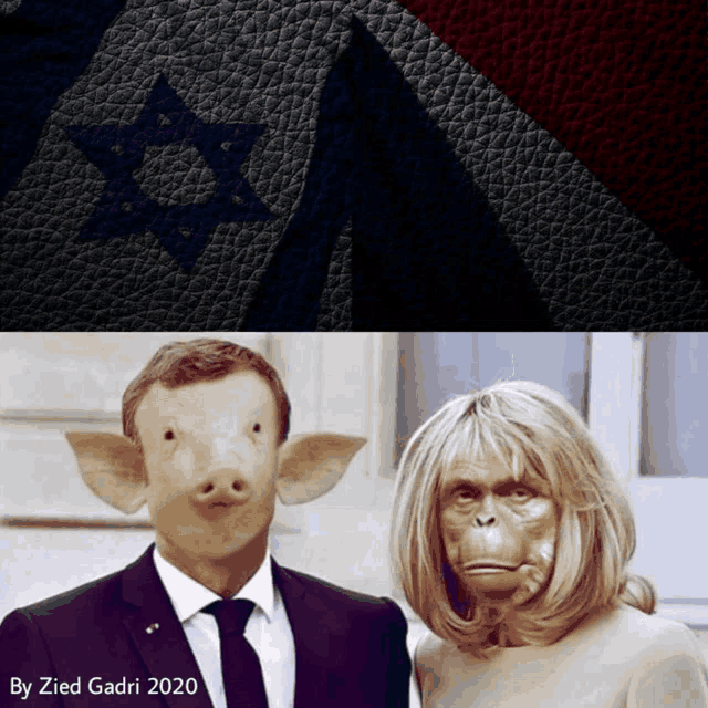 a picture of a man and a woman with pig masks on their faces