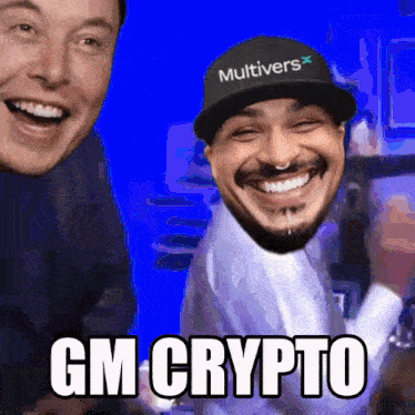 a man wearing a hat that says multiverse is smiling and says gm crypto