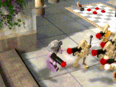 a chess board with a bunch of lego figures playing
