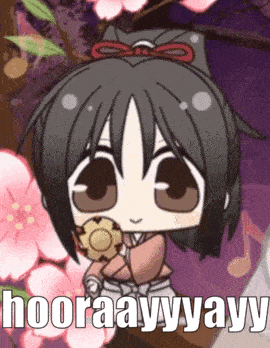 a cartoon of a girl holding a cookie with the words hooraay yayy