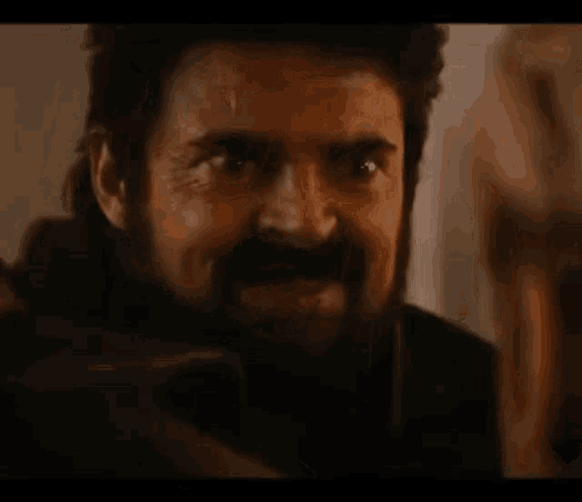 a man with a beard and mustache is smiling and looking at the camera