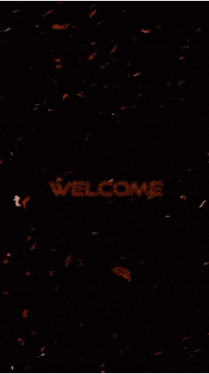 the word welcome is on a black background with flames behind it