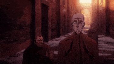 a man in a cape is running down a narrow alleyway