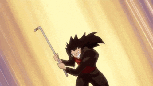 a cartoon character is holding a cane in his hand and making a funny face .