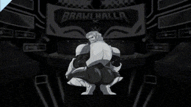 a black and white image of a man squatting in front of a sign that says wlhalla