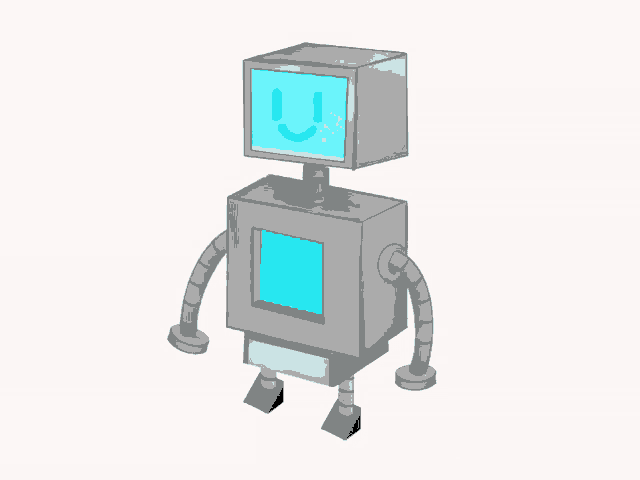 a cartoon drawing of a robot with a computer monitor on its head