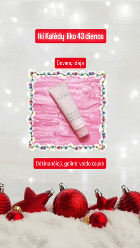 a picture of a mary kay product surrounded by snow and christmas ornaments