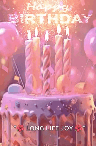 a birthday cake with candles and the words happy birthday long life joy on it