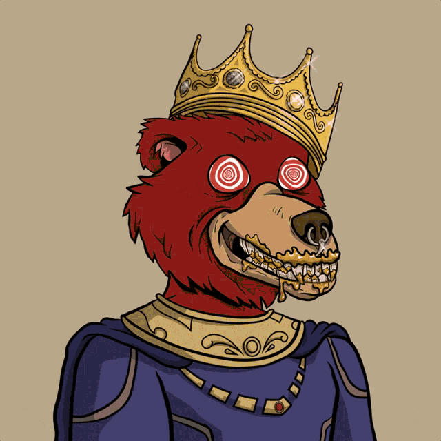 a cartoon drawing of a bear wearing a gold crown
