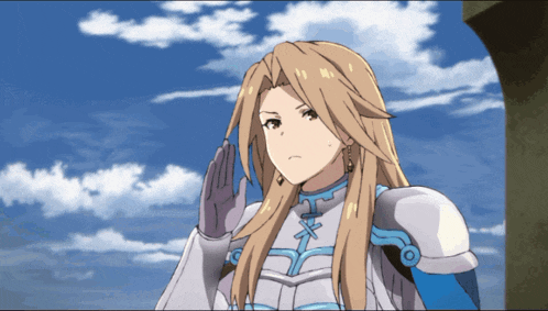 a girl with long blonde hair is wearing a knight 's outfit
