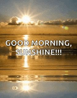 a picture of the sun shining over the ocean with the words `` good morning , sunshine ! ''