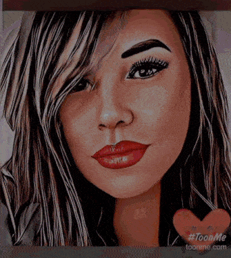 a drawing of a woman 's face with #toonme on the bottom