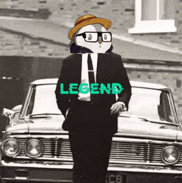 a man in a suit is standing in front of a car that says legend on it