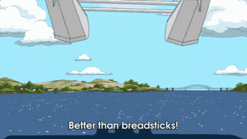 a cartoon bridge over a body of water with the words better than breadsticks