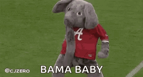 a mascot dressed as an elephant is standing on a soccer field .