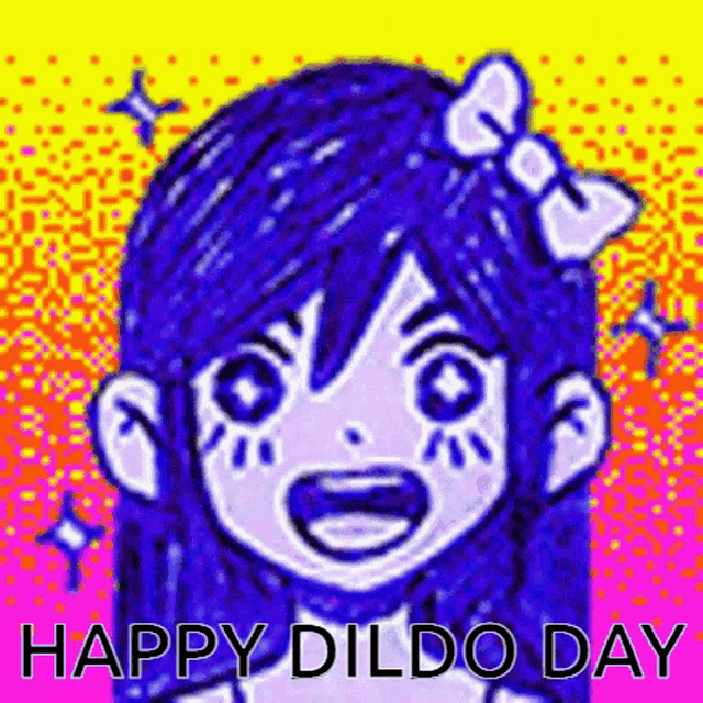 a drawing of a girl with a bow on her head with the words `` happy dildo day '' .