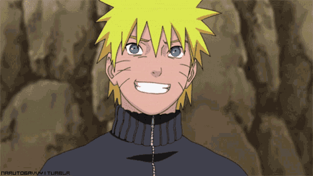 a close up of a cartoon character with the words narutogravy tumblr below