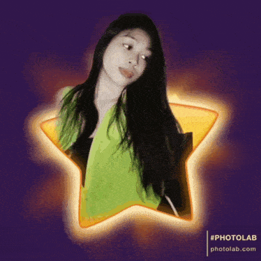 a photo of a woman in a star shaped frame with #photolab written below it