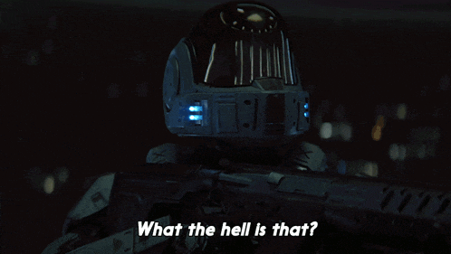 a man with a helmet and a rifle says what the hell is that