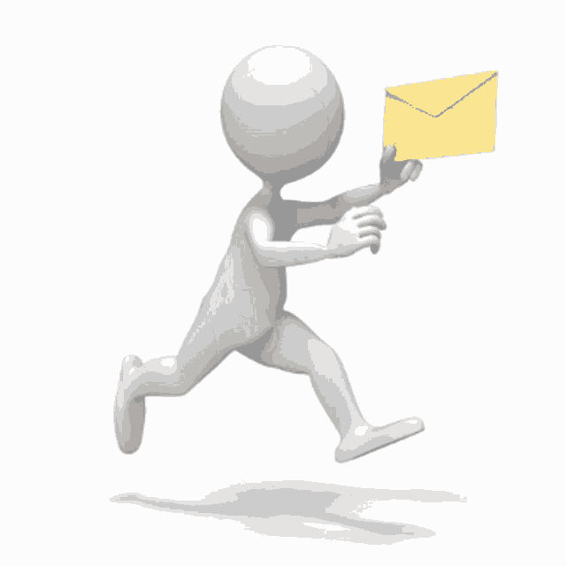 a 3d man is running while holding an envelope