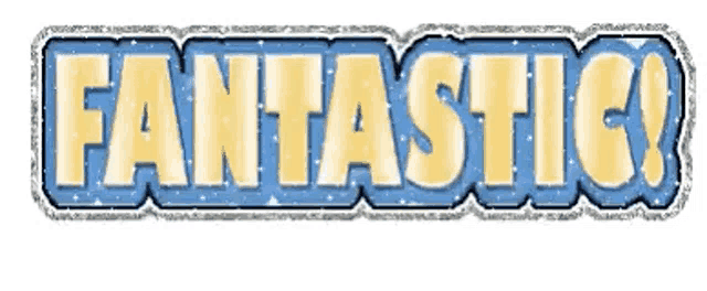the word fantastic is written in blue and yellow on a white background
