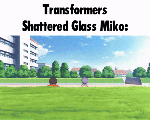 transformers shattered glass miko is written on a cartoon scene