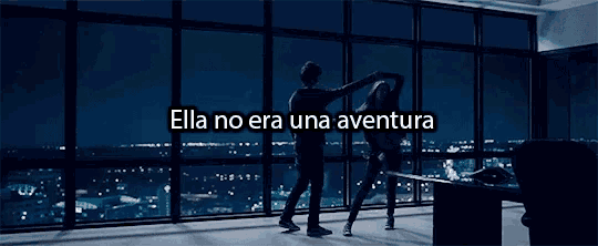 a man and woman are dancing in front of a window with the words ella no era una aventura above them