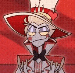 a cartoon character wearing a top hat with an apple on it and a bow tie .