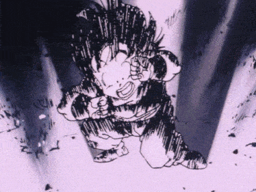 a black and white drawing of a boy with a purple background