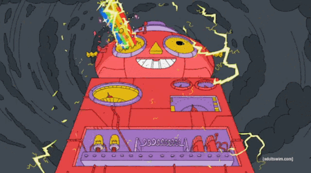 a cartoon drawing of a robot with lightning coming out of it