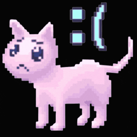 a pixel art drawing of a pink cat with a blue arrow pointing to it
