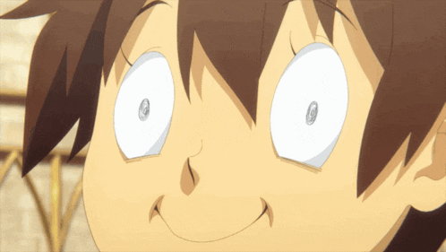 a close up of a cartoon character 's face with big white eyes