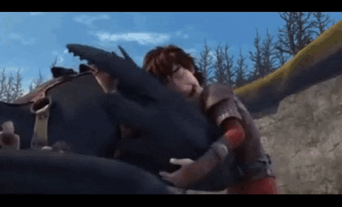 hiccup and toothless from how to train your dragon hugging each other in a field .