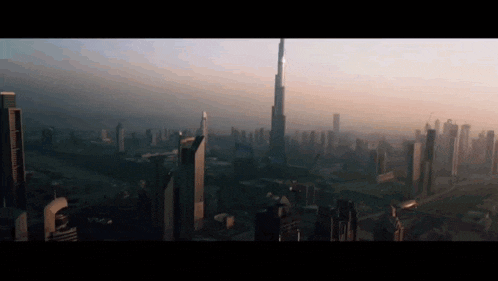 an aerial view of a city skyline with the tallest building being the dubai tower
