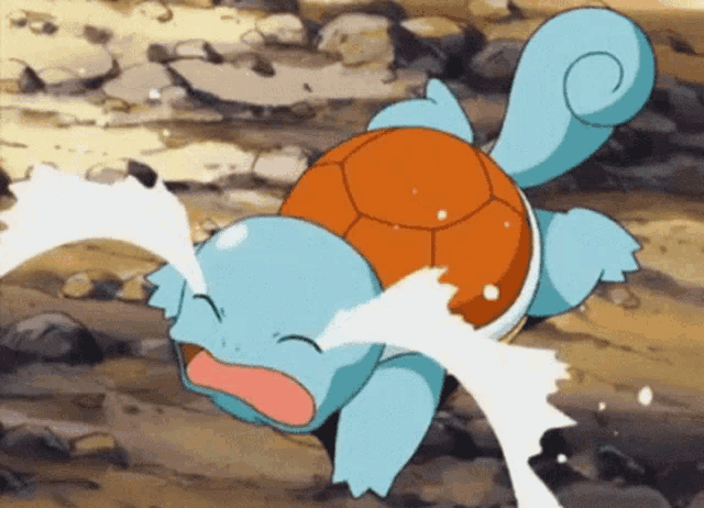 a cartoon turtle is laying on the ground crying