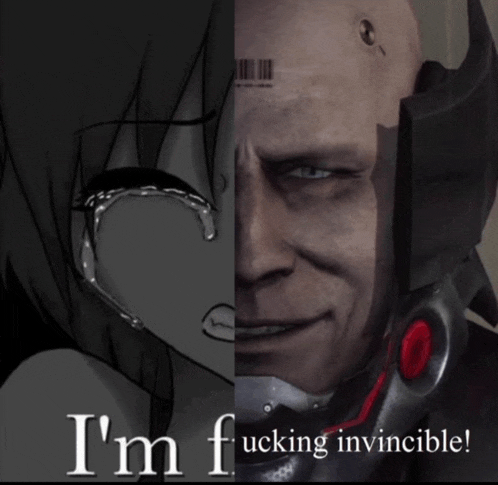 a picture of a girl and a man with the words i 'm fucking invincible