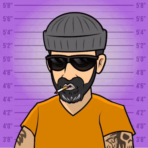 a man with a beard wearing sunglasses and a hat smoking a cigarette