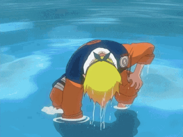 a cartoon of a person drinking water from a faucet