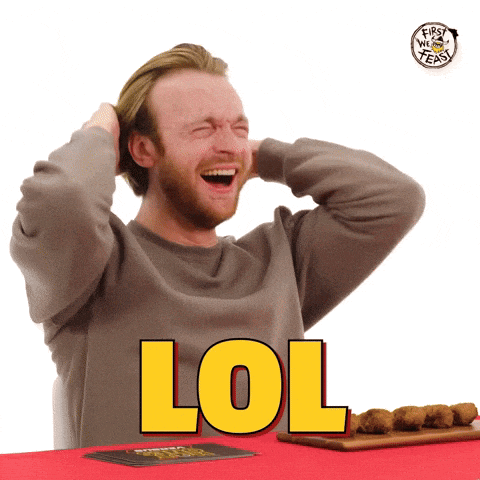 a man is laughing with the word lol written in yellow