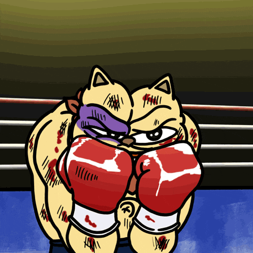 a cartoon of a cat wearing boxing gloves with the letters t and h on them