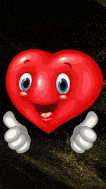 a cartoon heart with blue eyes and a smile on its face