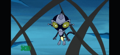 a cartoon character with a x on the bottom left