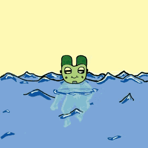 a cartoon frog is swimming in the water