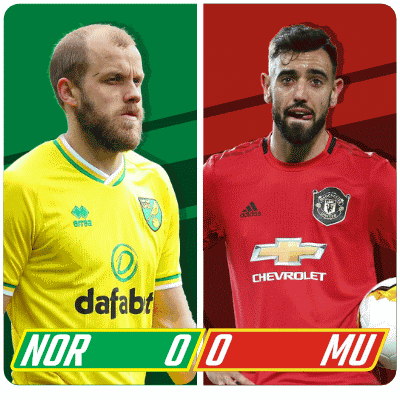 two soccer players standing next to each other with a score of nor 0-0 mu