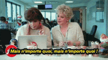 two women sitting at a table with the words mais n'importe quoi on the bottom