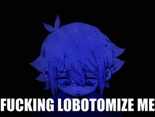 a drawing of a girl with the words fucking lobotomize me