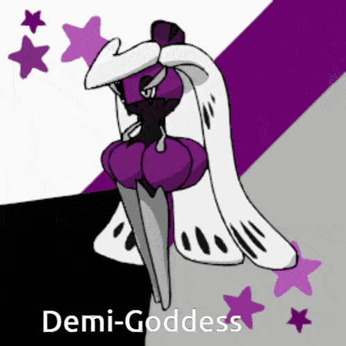 a drawing of demi-goddess with purple and white stars