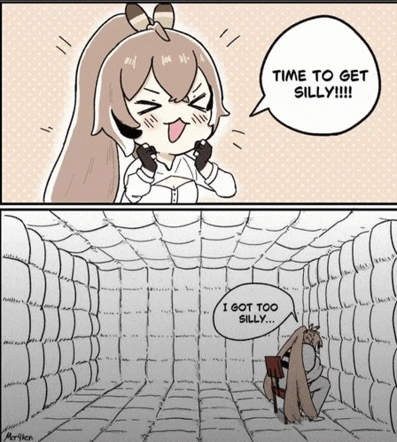 a cartoon of a girl with a speech bubble saying time to get silly